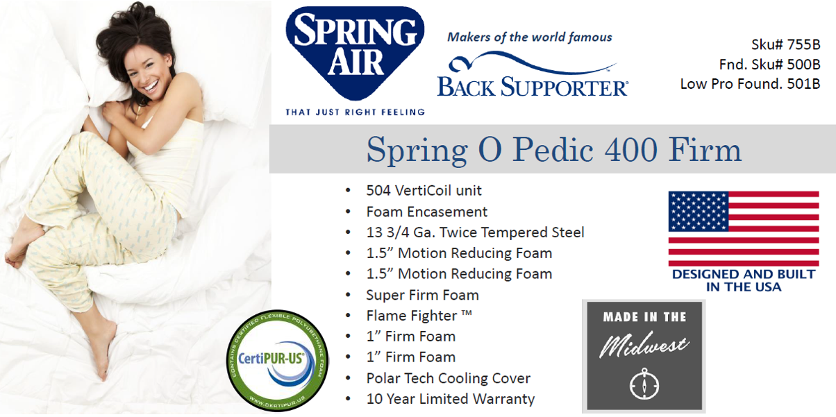 Spring Air Spring O Pedic Firm 400 Firm Mattress